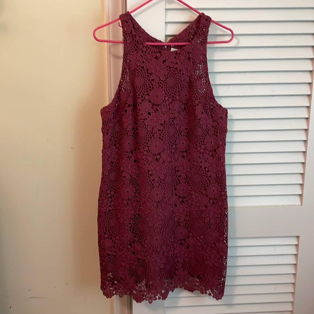 It’s summertime!  Plum-colored party dress.  All lace!